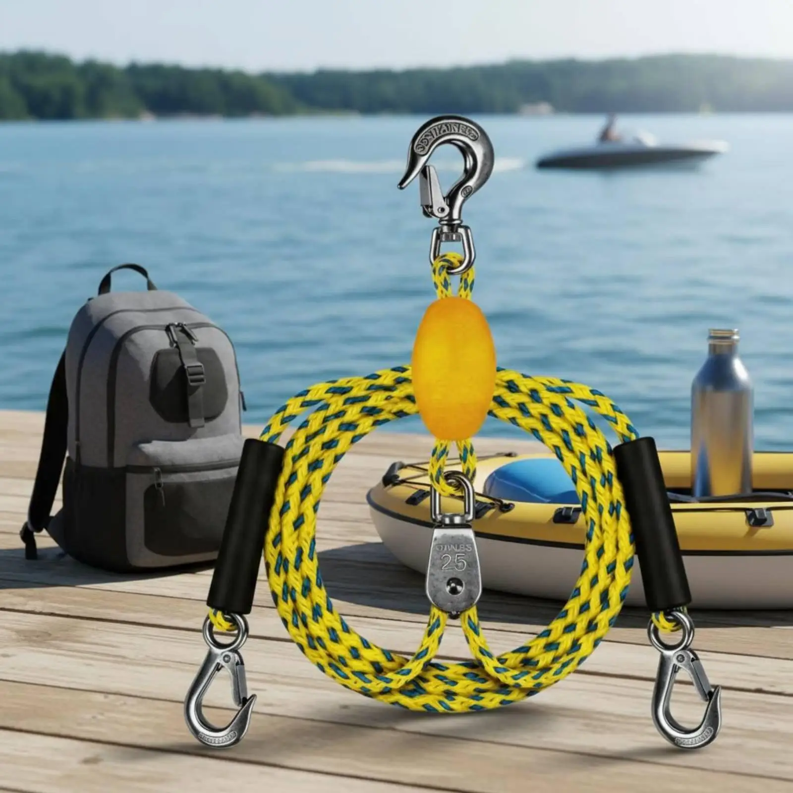 PE Marine Tow Rope with Stainless Steel Clip for Semi Rigid Boat Inflatable Tube Towing