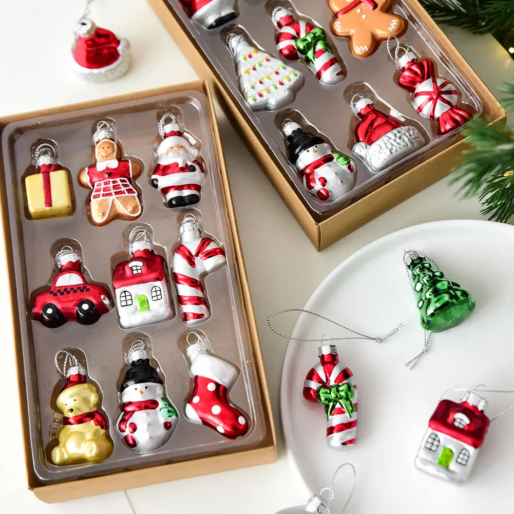 Xmas Decoration Hand-Painted Glass Holiday Charm For Xmas Classic Santa Snowman Designs Festive Party Ambiances Decorations