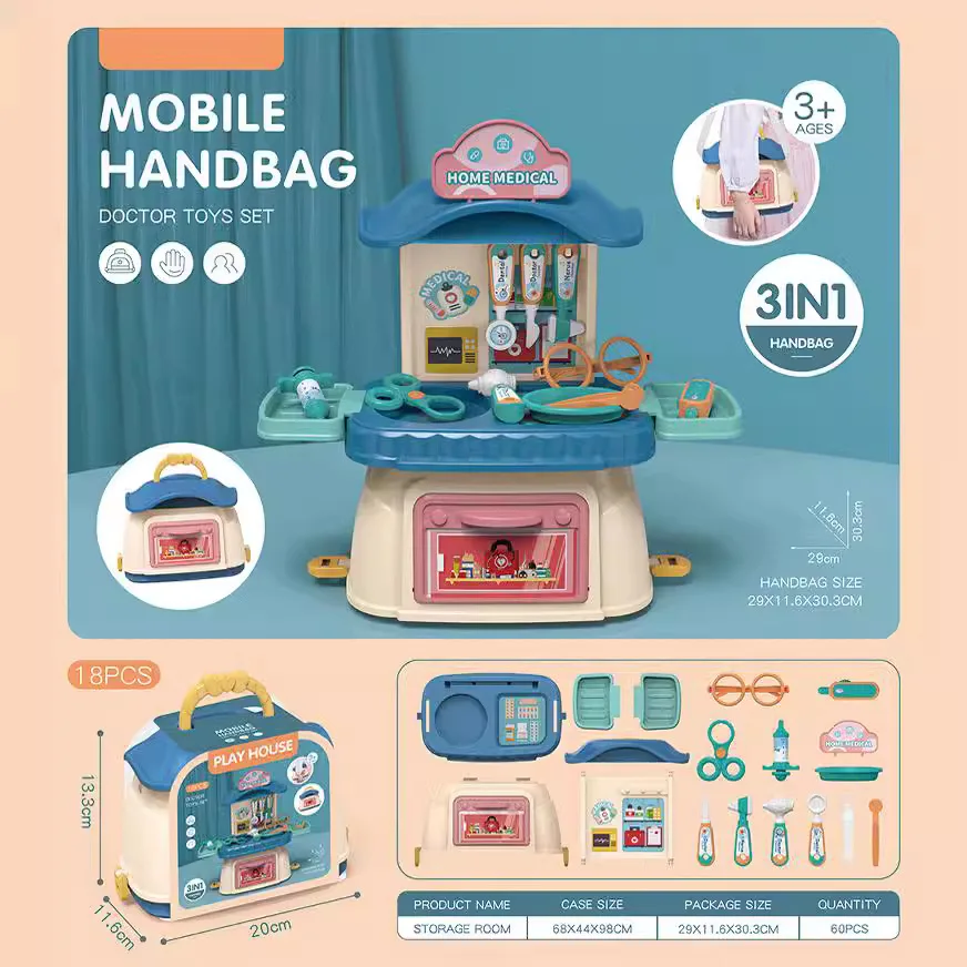 Draagbare opbergdoos Educatief huis voor kinderen Cadeau Speelgoed Meisje Keukenaccessoires Make-up Medische set Speelgoedcadeau