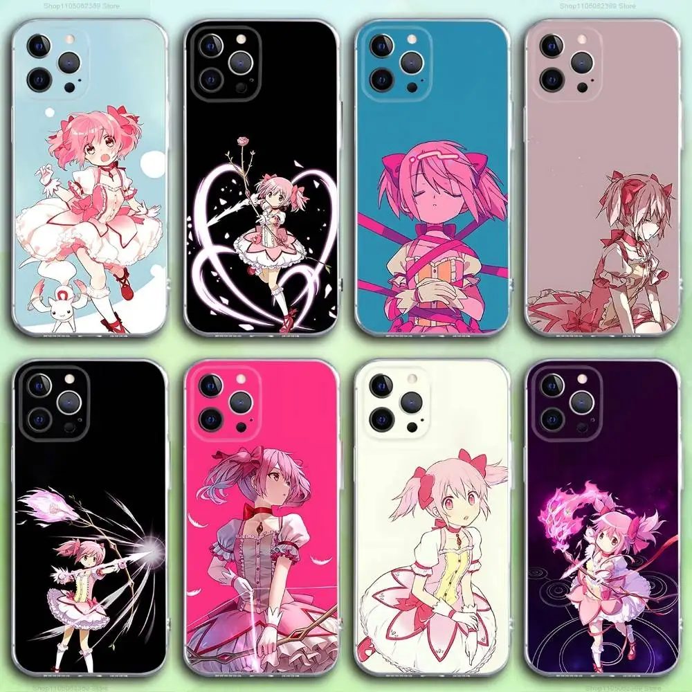 

M-Madoka Anime M-Magica Phone Case For iPhone 16,15,14,13,12,11 Pro,Max,Plus,X,XS,XR,SE4,E Mini Transparent Soft Cover