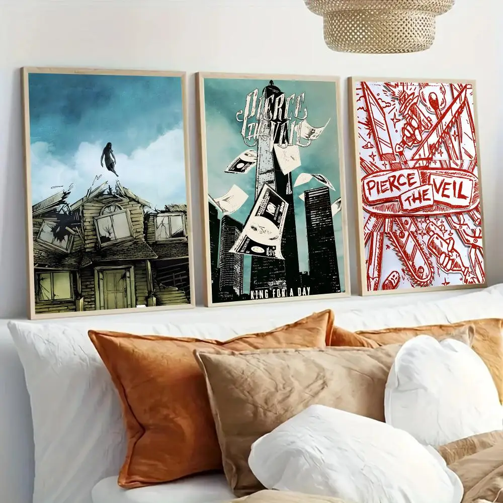 P-Pierce The Veil Band Poster Modern Home Living Bedroom Bar Hallway Waterproof Wall Art Aesthetic Decor