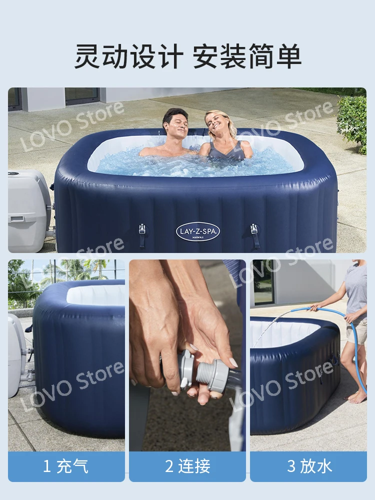 Inflatable Spa Bathtub Family Hot Spring  Massage Bubble Pool  Barrel Adult Folding 