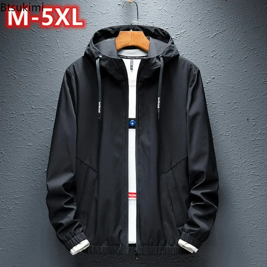 Spring Autumn Men's Waterproof Jacket Korean Style Young Boy's Hooded Jacket Zipper Front Solid Casual Coat Windbreaker Male 5XL