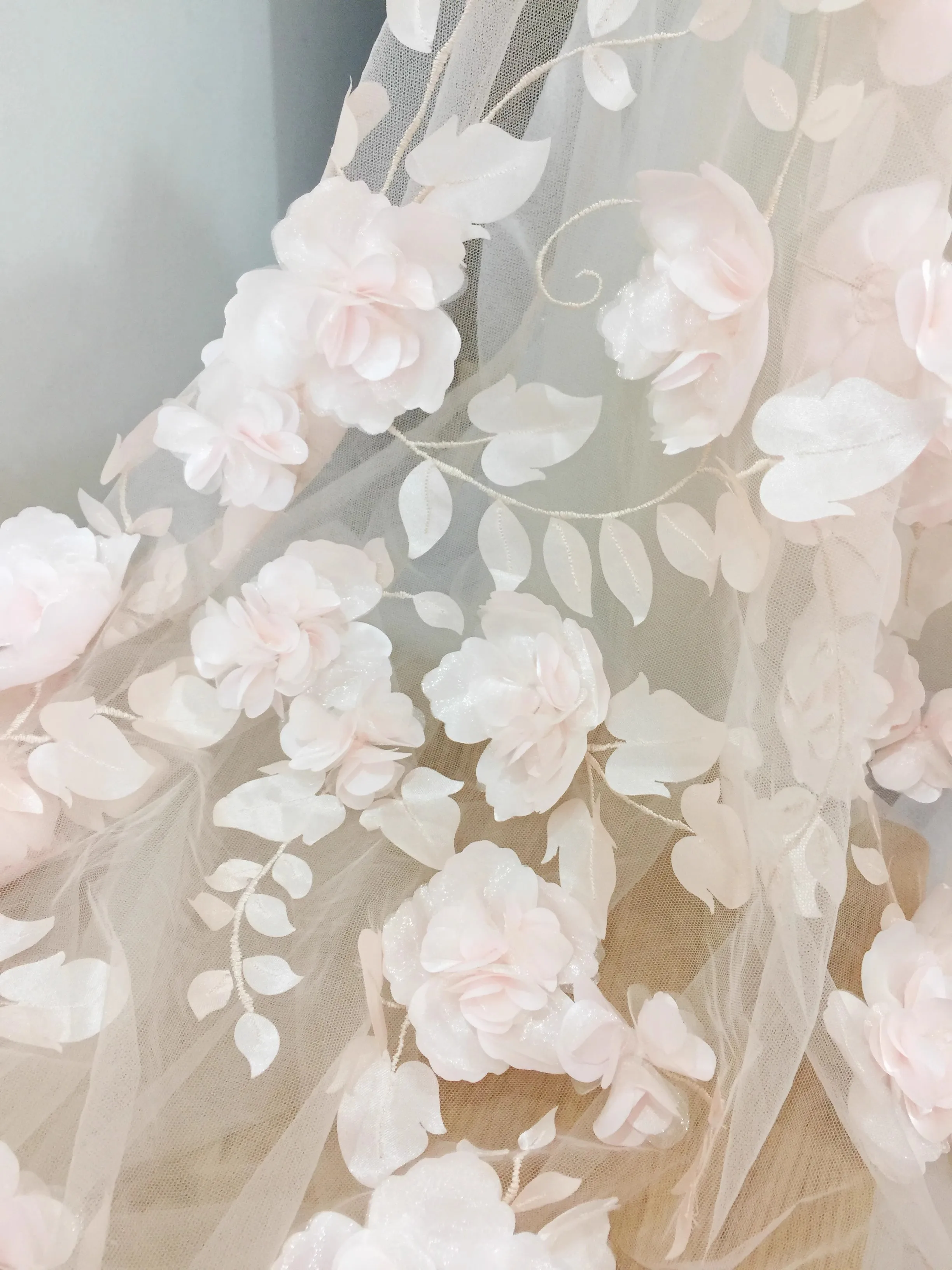 

1yard Three dimensional handmade decal mesh telas para costura Wedding dress, dress, long skirt DIY accessories fabric