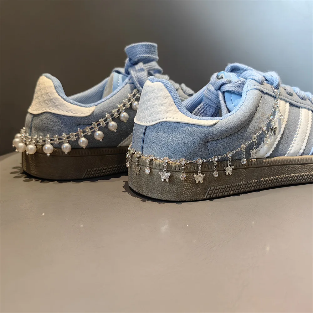 Shoe Chain Pearl Rhinestone Bow Star Tweed Style Adjustable Heel Decor Detachable Ballet Premium Lightweight Standard Size