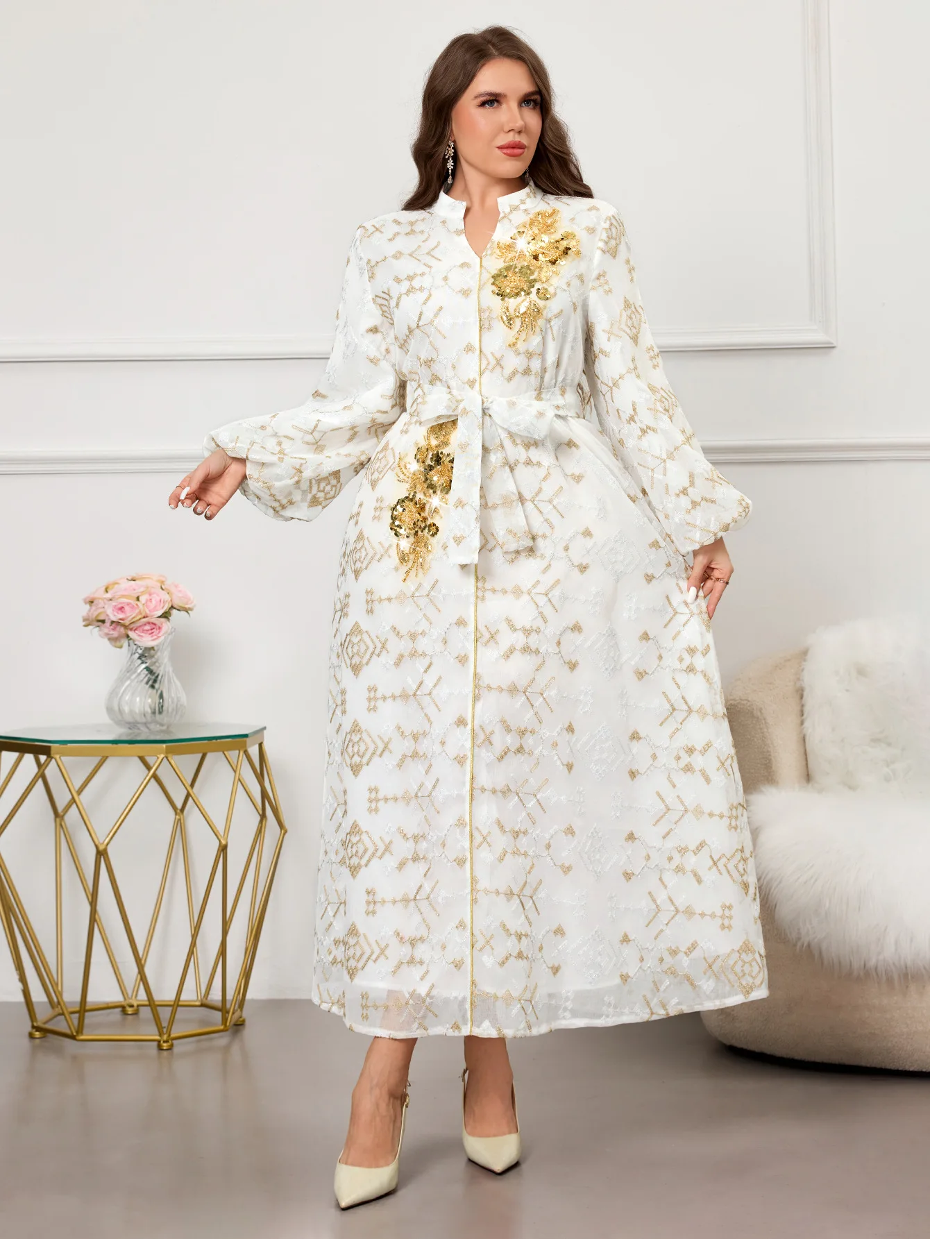 Donne Abiti Musulmani Abaya Party Abito Lungo Eid Paillettes Lace Up Abiti Ramadan Jalabiya Marocco Dubai Abaya Islam Arabo Caftano