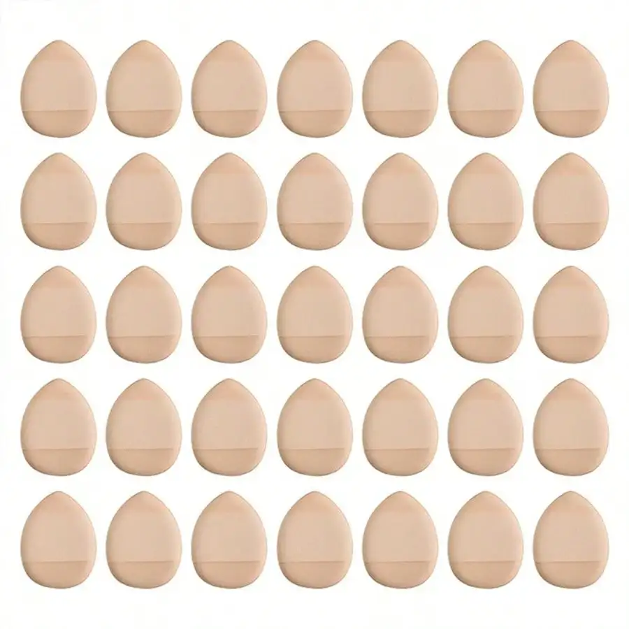 RANCAI 15/30/60/100 Pcs Mini Finger Powder Puffs With PU Cover, Soft Puffs Expand When Wet, Dual-Use Dry & Wet Makeup Tools