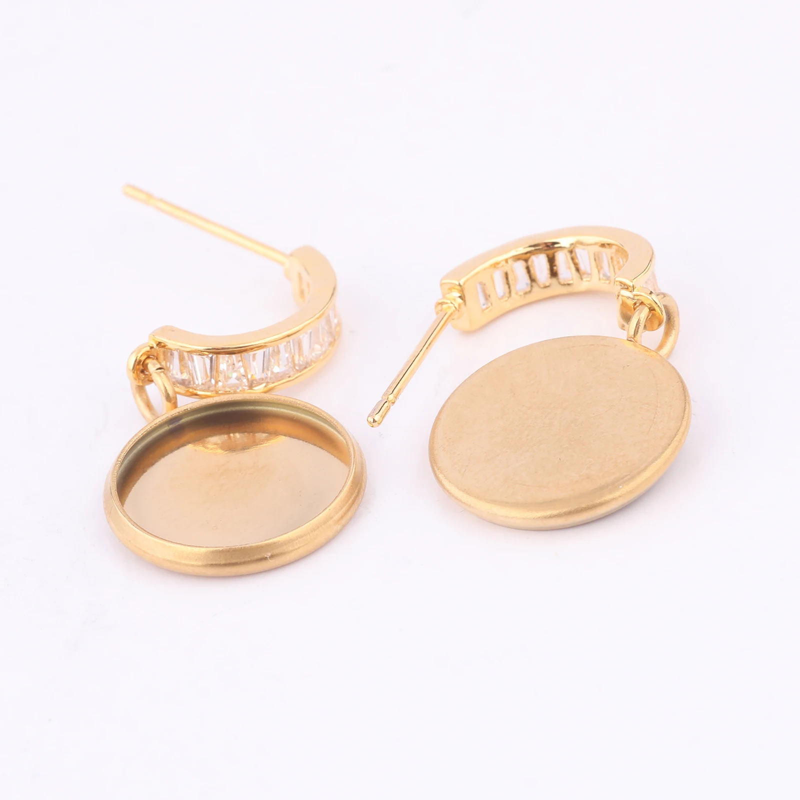 6 قطعة الزركون حجر القرط السنانير النتائج صالح 12 مللي متر كابوشون أقراط قاعدة إعداد الفراغات الفولاذ المقاوم للصدأ Findings بها بنفسك النتائج مجوهرات #4