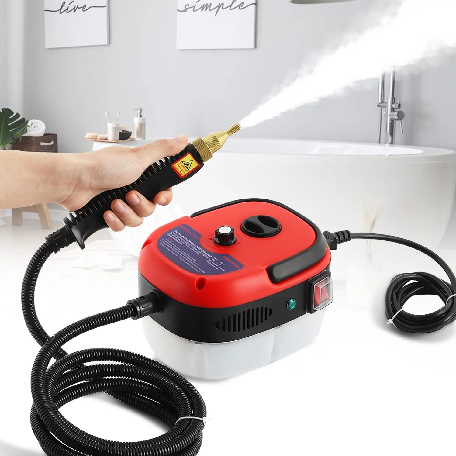 

2500W Portable Steam Cleaner, Adjustable Humidity, for Bathroom, Kitchen, Car Detailing (110V, Red)