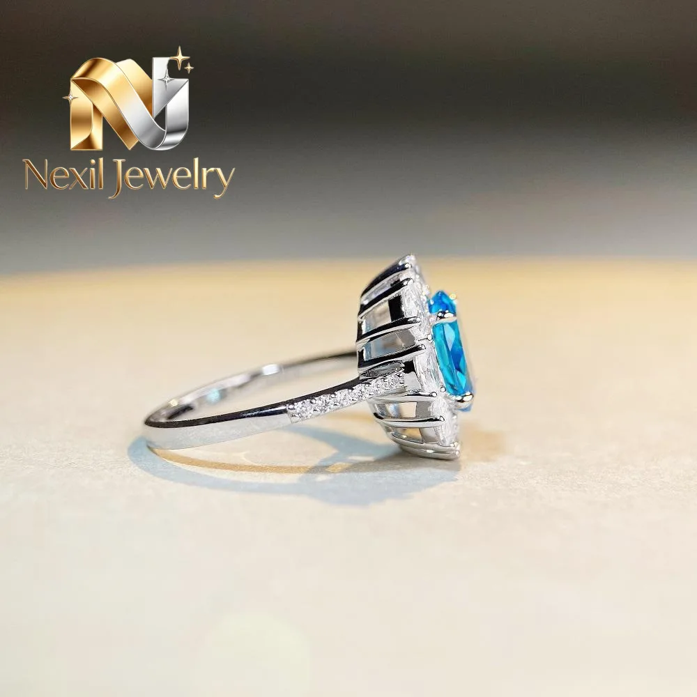 

Nexil Jewelry Luxury Solid Platinum PT950 Sea Blue 3 karat Diamond Ring Ins European and American Women's Diamond Ring