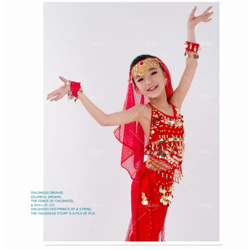 Imagen 2 del producto Conjunto de ropa de danza del vientre para niños, ropa de danza del vientre para niñas de danza oriental, India para niños