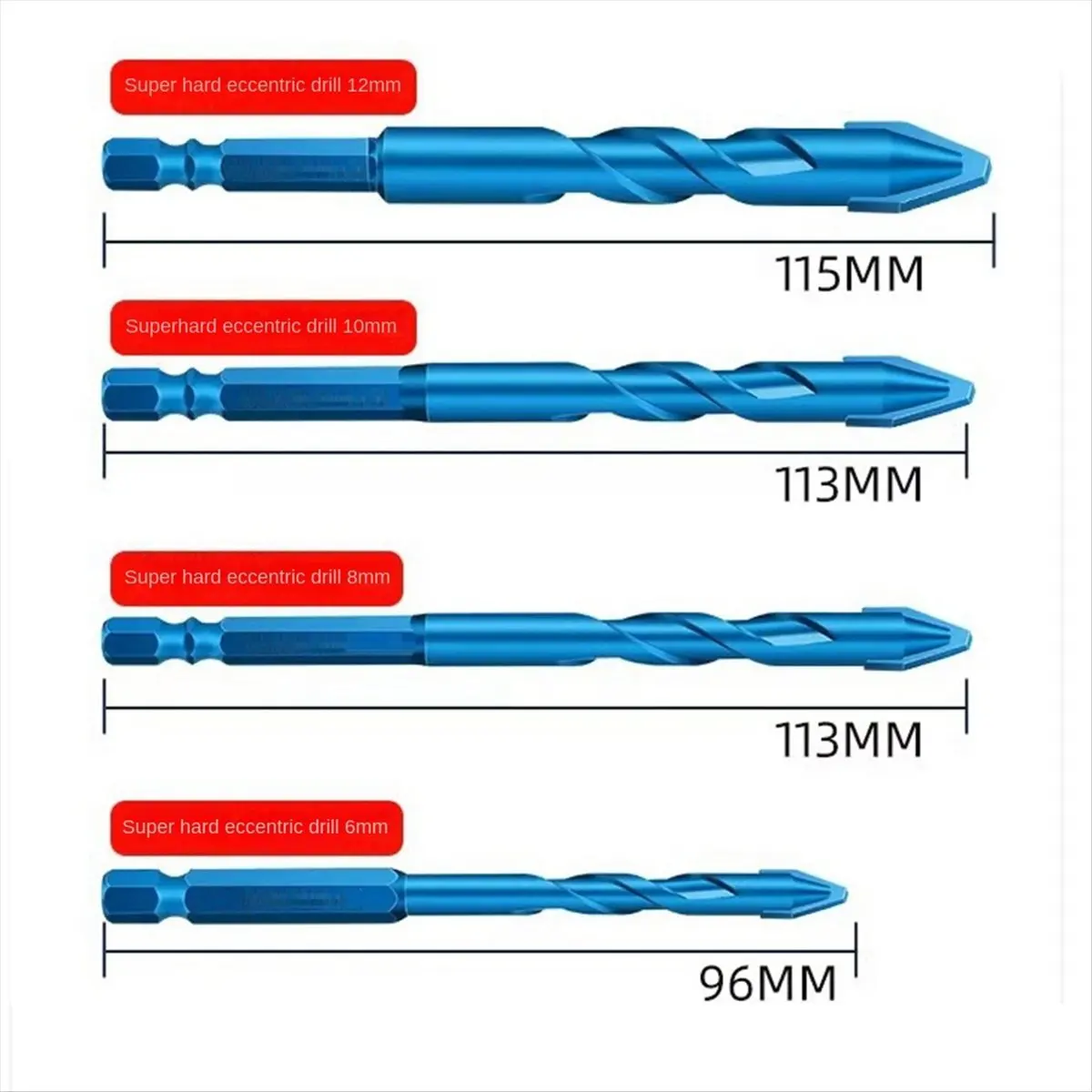 

AB08 10Pcs Crooked Head Eccentric Drill 10-Piece Multi-Purpose Drill Set, Focused on Glass Concrete, for Ceramics, Brick