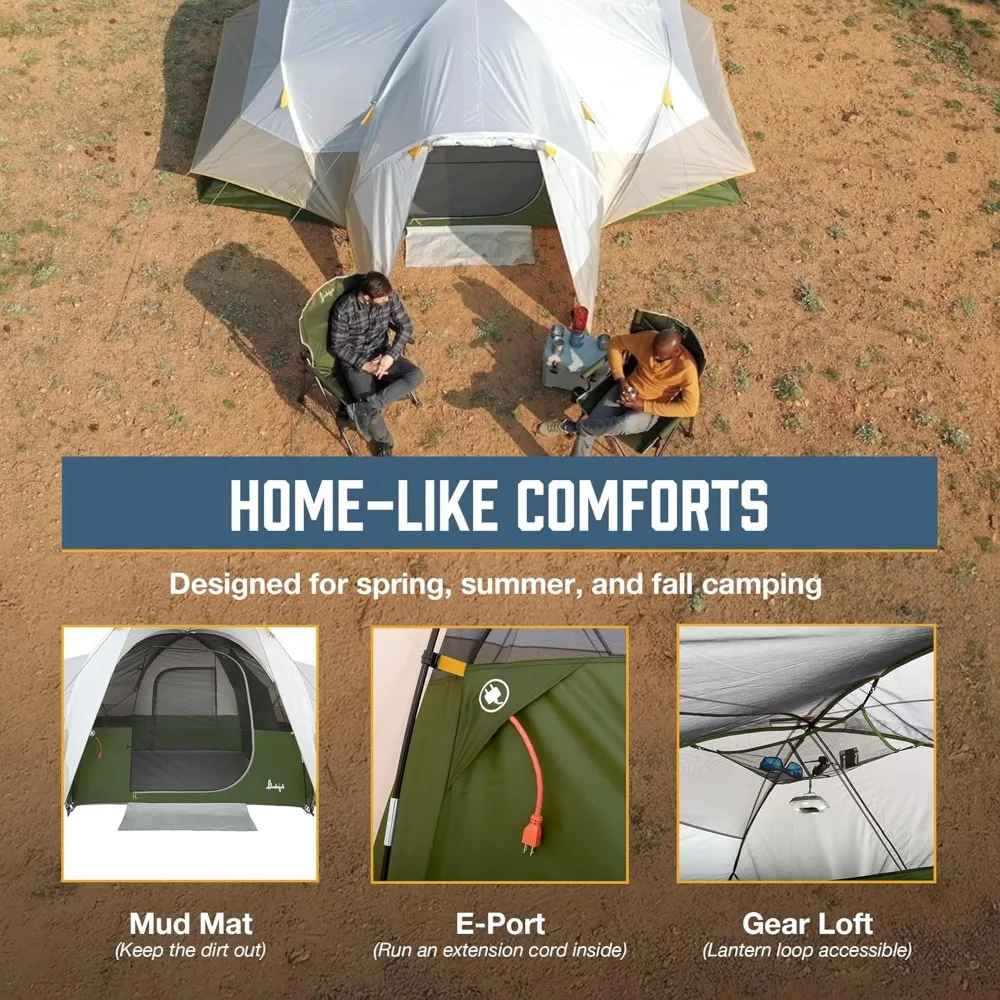 خيمة Aspen Grove مكونة من 8 أشخاص للتخييم العائلي مع غرفتين ومقسم ومدويات فردية وطيران كامل ودهليز