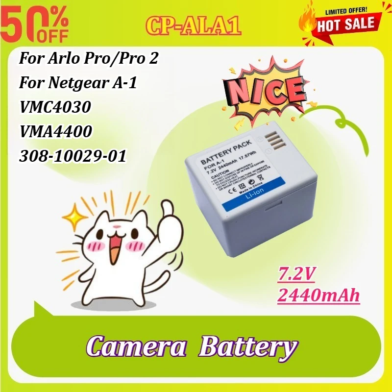 

CP-ALA1 7.2V 2440mAh Battery Replacement for Arlo Pro/Pro 2 for Netgear A-1 VMC4030 VMA4400 308-10029-01 Action Camera Battery