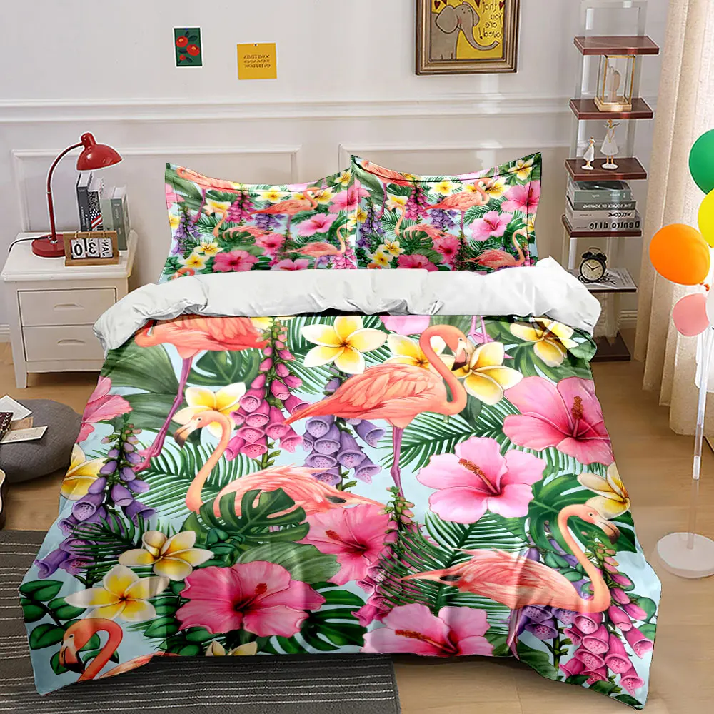 Tropical Flamingo Paradise Set  kid's and adults' bedroom decor, Exquisite three-piece bedding set gift