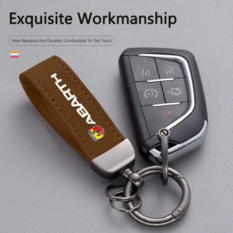 Leather Car Ring Keychain Zinc Alloy Keyring Key Chain Pendant Gifts For Fiat Abarth 124 spider 500 595 695 C Auto Accessories - view 2
