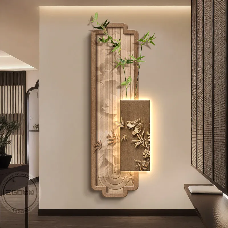 Middle ancient style entrance decoration painting, hanging new Chinese high-end mural lights at the end of the corridor