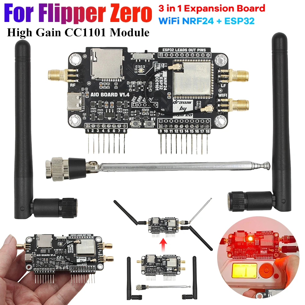 For Flipper Zero Multiboard Expansion Board WiFi NRF24 + ESP32 Expansion 2.4G Module NRF Mousejacker High Gain CC1101 Module