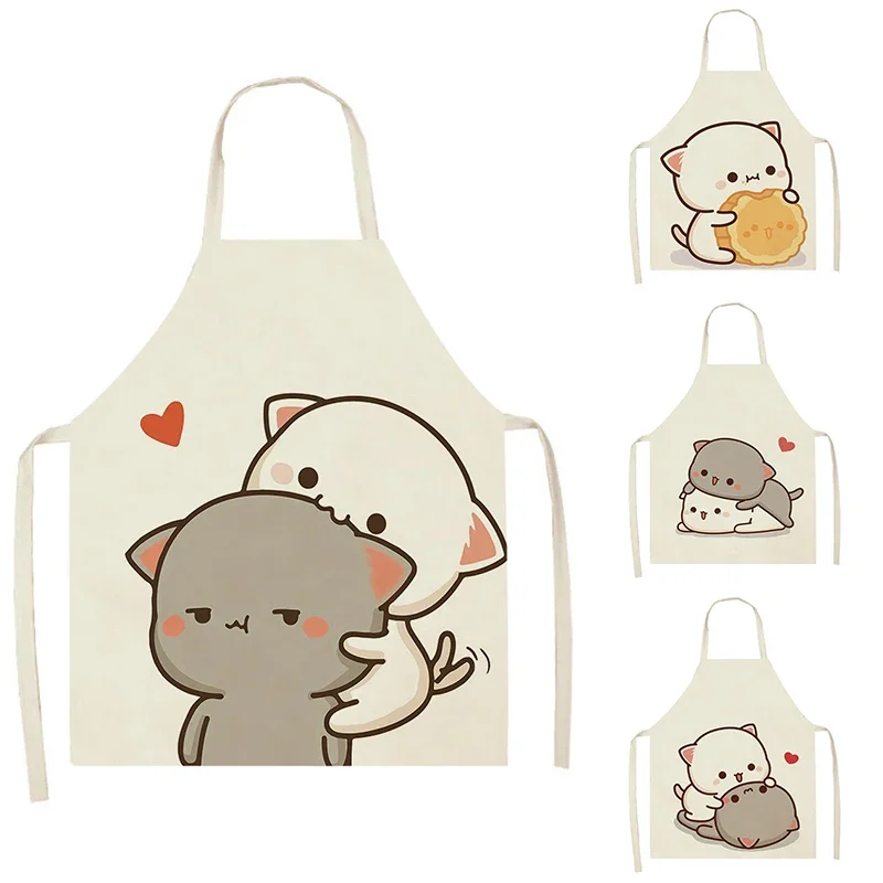 Cute cartoon cat print apron couple apron restaurant home cooking cooking baking apron anti-fouling cleaning beij