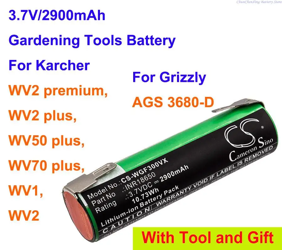 2900mAh Battery for GRIZZLY AGS 3680-D, For KARCHER WV1, WV2, WV2 plus, WV2 premium, WV 50 plus, WV 70 plus