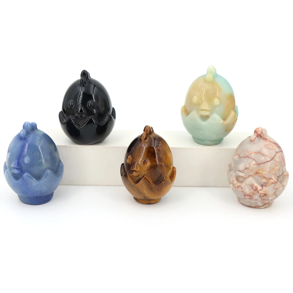 Cute Natural Stone Egg Shape Chicken Babies Crystal Carved Healing Animal Figurine Reiki Gemstone