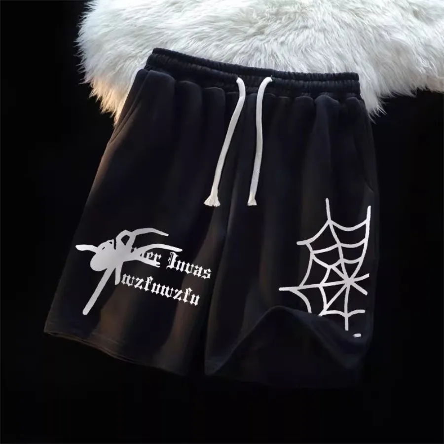 กางเกงบาสเก็ตบอลขาสั้นพิมพ์ลาย Marvel Autumn Spider Web สำหรับผู้ชาย สไตล์ลำลองหลวมๆ และอเนกประสงค์