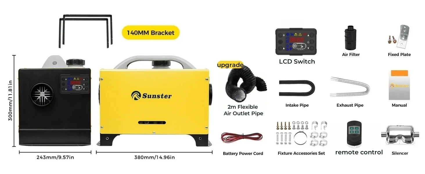 Geräuscharmer Diesel-Nacht-Heizer 8KW 12V/24V Dieselheizung Auto-Standheizung Mit LCD und Fernbedienung Für Wohnmobil Garage Zelt – Detail 2