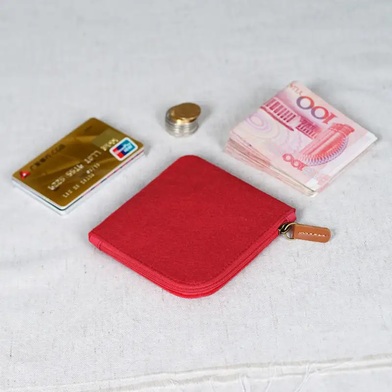 Mini portamonete in feltro donna uomo borsa per il cambio in tinta unita porta carte di credito porta carte d'identità portafogli portachiavi piccole borse per unisex
