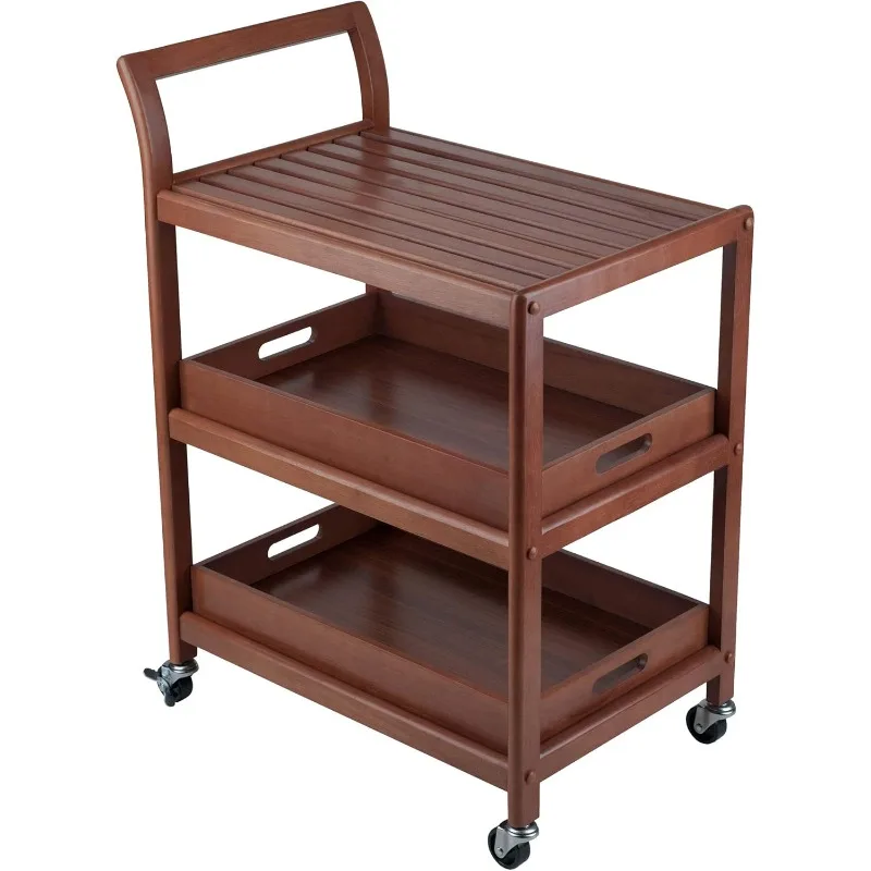 

3-Shelf Wood Mobile Serving Cart with Lockable Wheels, Walnut (94138)