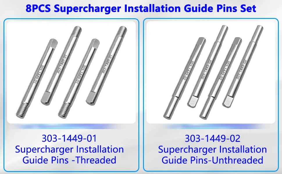 8-teiliges Kompressor-Installationswerkzeug für Jaguar Land Rover 3.0 5.0 V6 V8 Motoren, Gewinde- und Glattführungsstifte 303-1449 Set – Detail 2