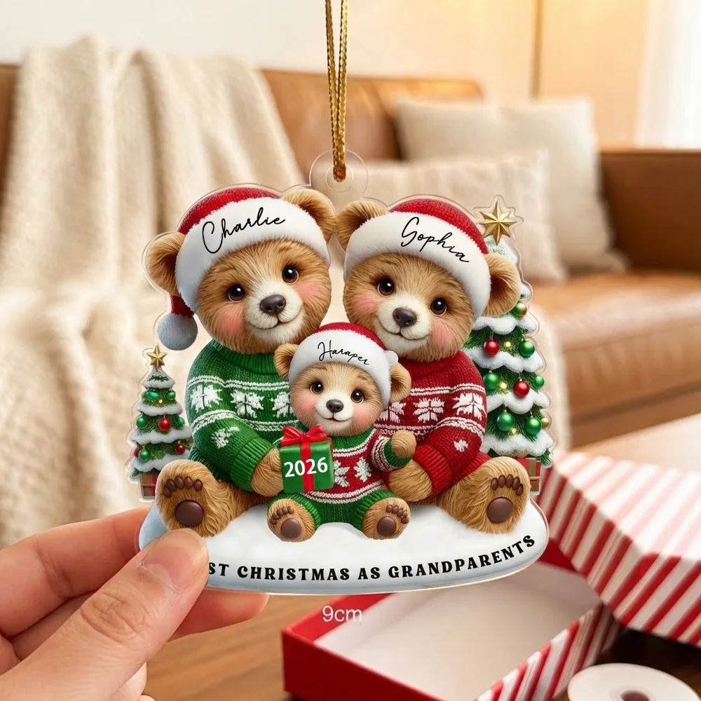 Personalized Custom Photo & Text Bear Family Xmas Ornament, Acrylic Hanging Pendant, Xmas Tree Family Holiday Souvenir Gift - view 3