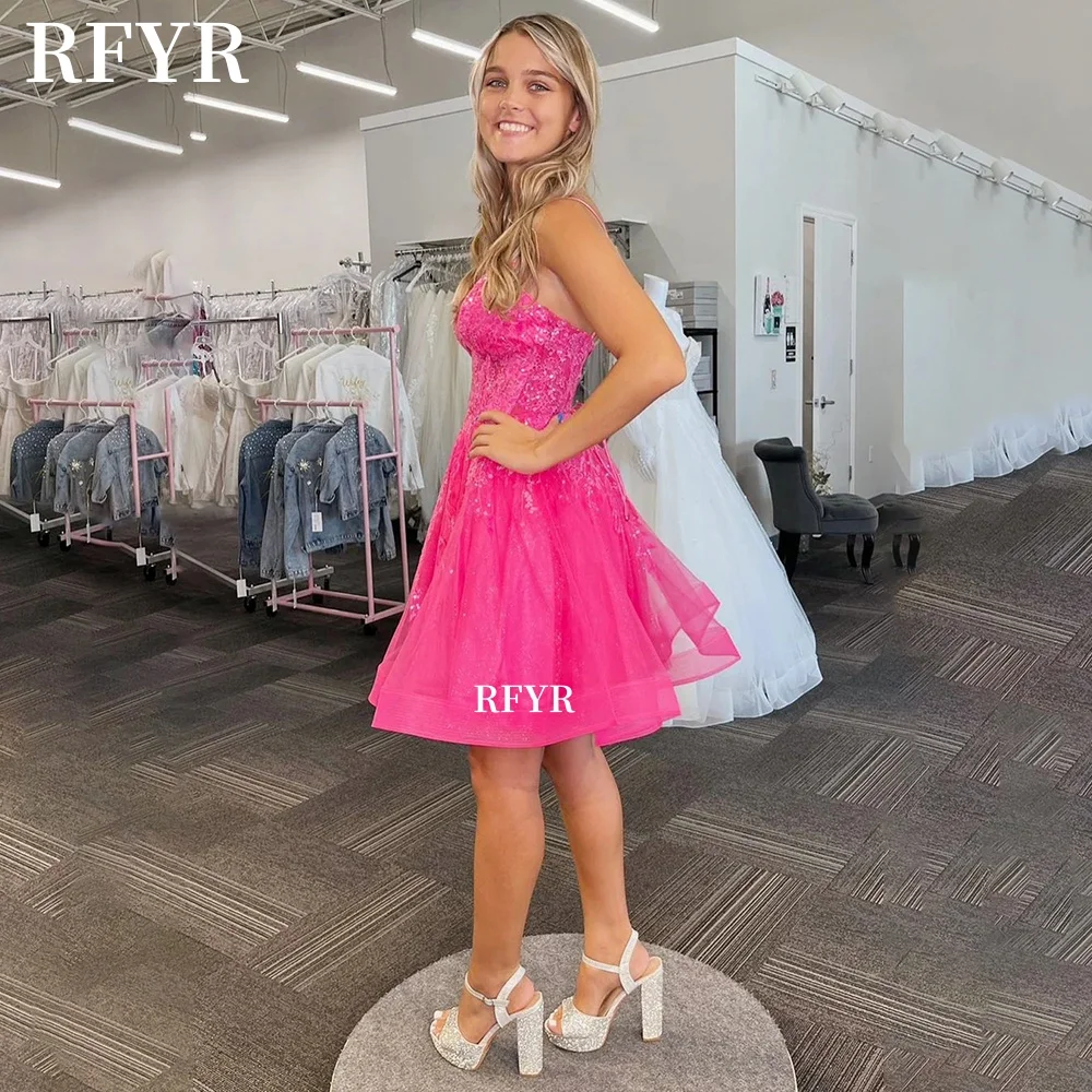 Sukienka mini RFYR, fason A, sukienka na imprezę, aplikacje z koronki, sukienka balowa księżniczki, mini sukienka na powrót do domu, sukienka na galę celebrytów, możliwość personalizacji