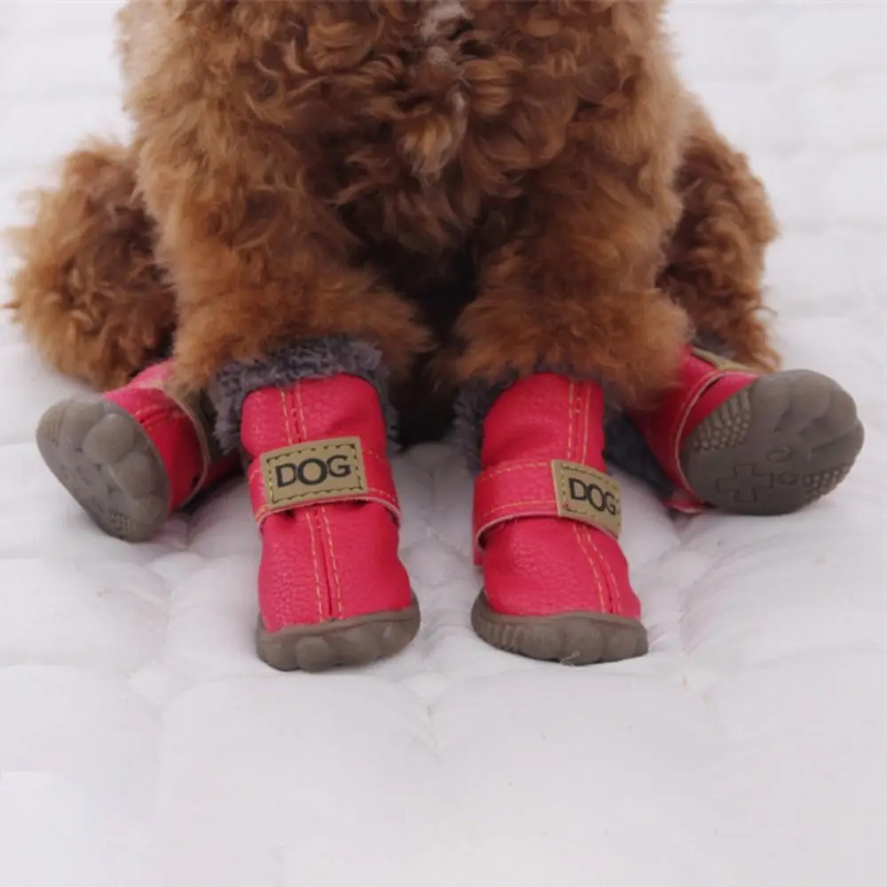 

Dog Boots Warm Pet Snow Boots Soft Waterproof Winter Pet Dog Shoes Non Slip Plush/PU for 4Pcs/Set Cats