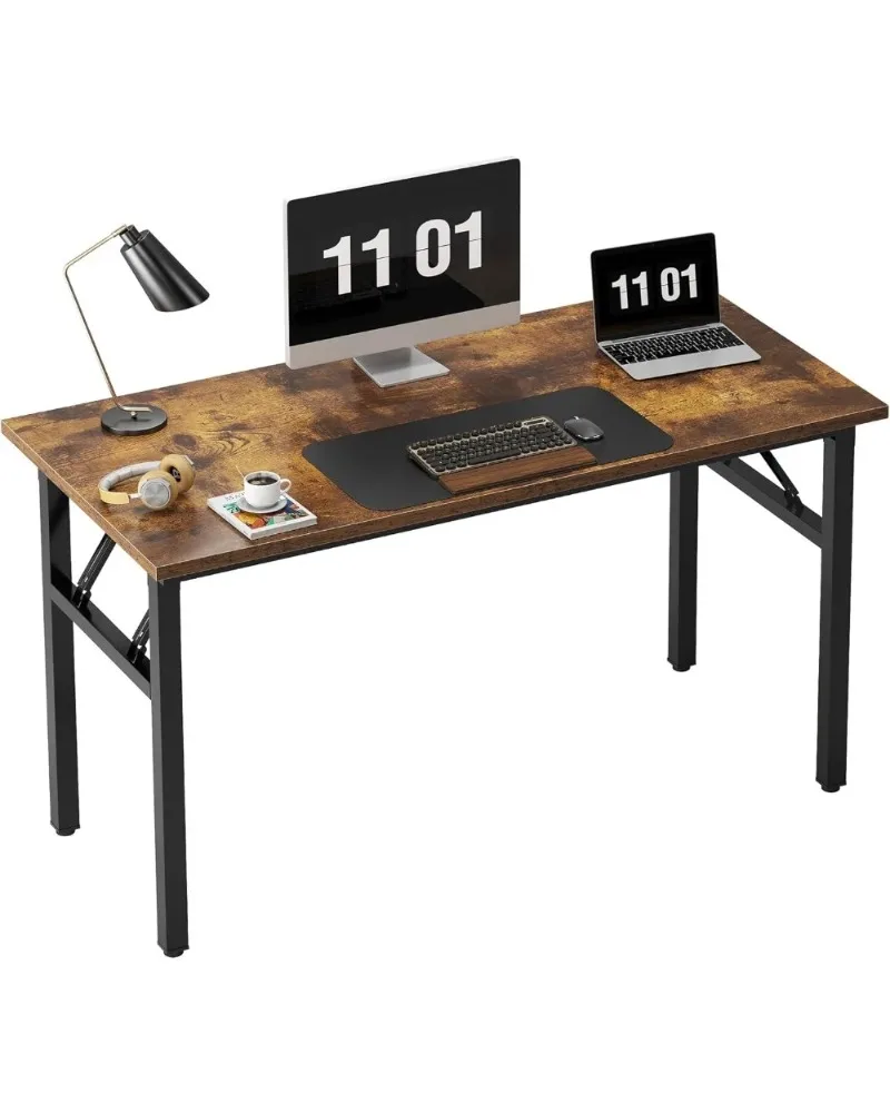 Folding 47 Rustic Brown Computer Desk with BIFMA Certification for Office Use