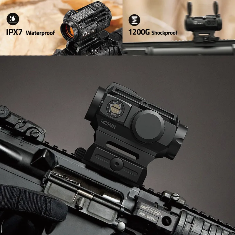 

25mm Red Dot Sight Multi-Reticle 2 MOA Dot and 70 MOA Circle Flip Up Covers Optics Picatinny IPX7 Waterproof Fogproof
