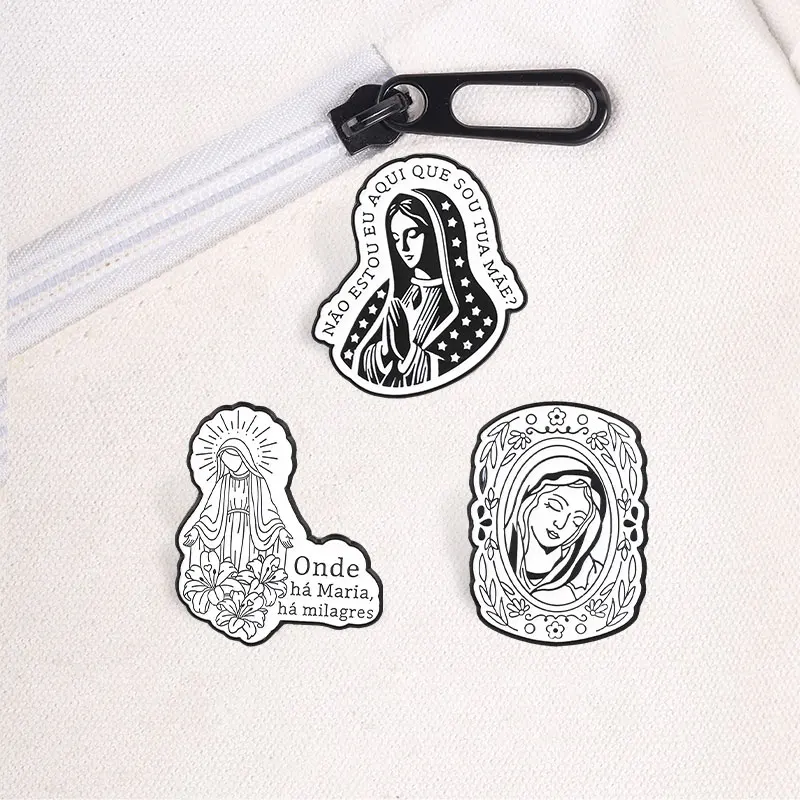 Nossa Senhora, die Jungfrau Maria, portugiesischer Slogan, Emaille-Abzeichen, religiöse Porträts, Anstecknadeln, Glaubens- und Anbetungs-Broschen, Reversnadel-Set, Geschenk – Detail 4