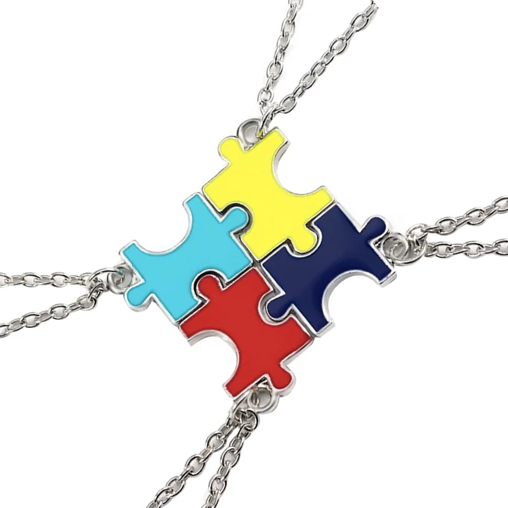 

4Pcs Fashion Colorful Necklace High Quality Alloy Crafted Puzzle Pendant Meaningful Friendship Jewelry for Women Teens