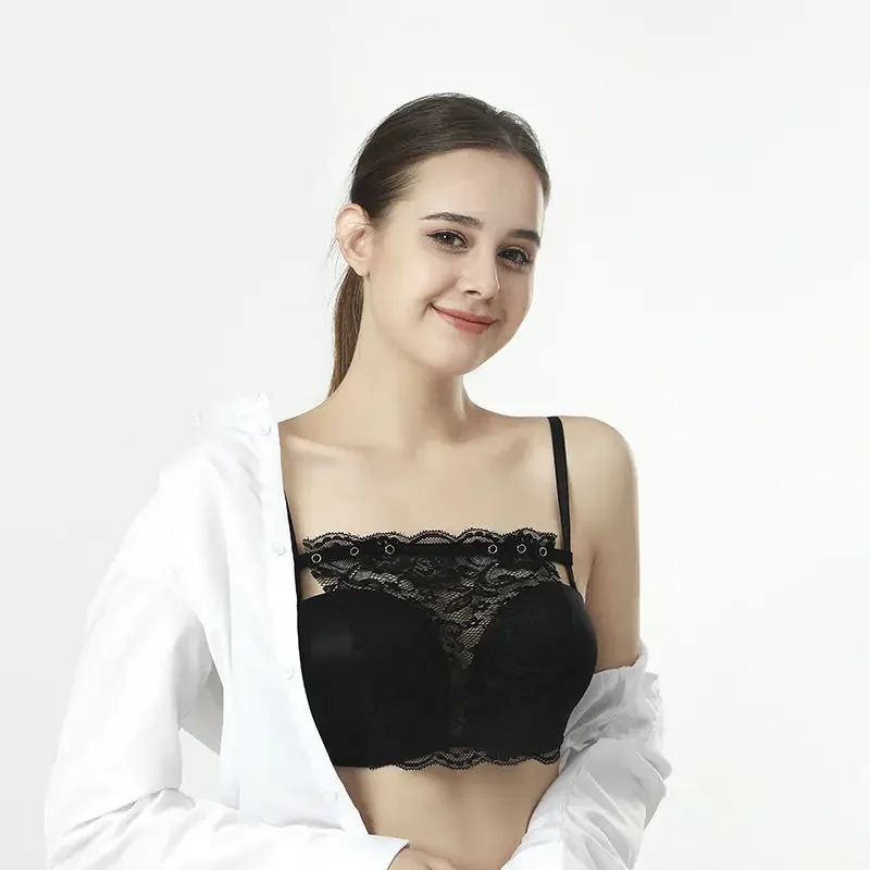 Women Lace Fragment Quick Easy Clip-on Camisole Bra Insert Wrapped Chest Tube Tops Fake Collar for Women\'s Low Cut Clothing