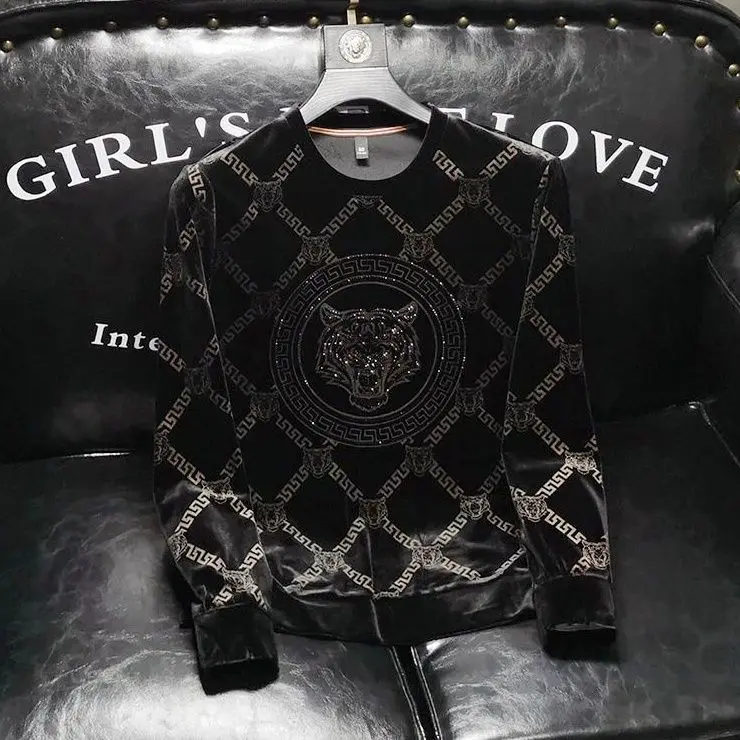 

Высококачественный свитер с круглым вырезом, облегающая основа, новая тенденция с принтом головы тигра, мужская повседневная мода с длинными рукавами