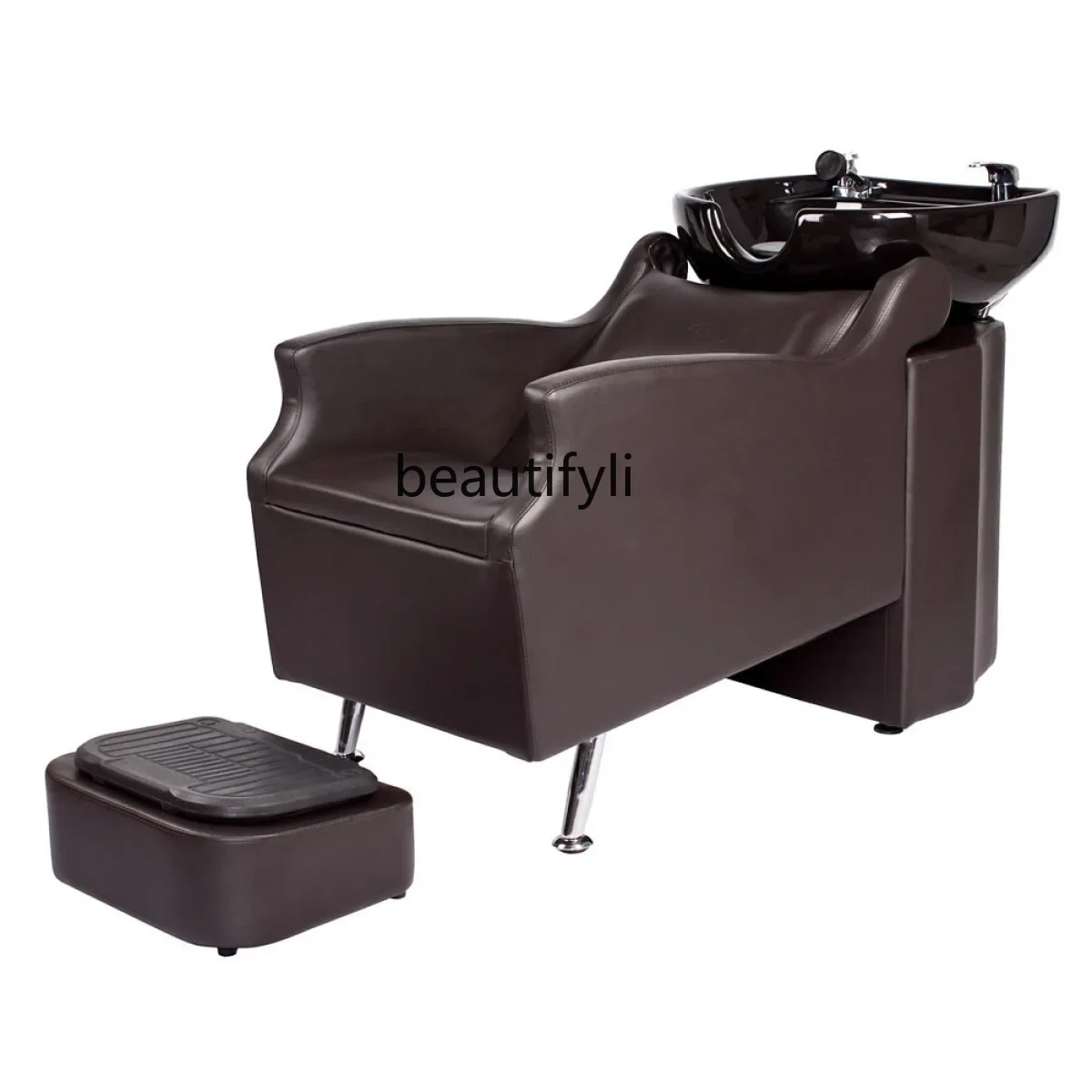 Retro shampoo bed barber shop semi-reclining hairdresser ceramic basin hair care flush bed