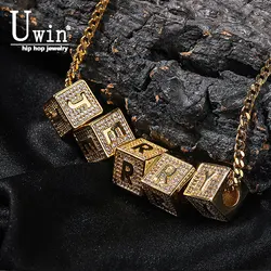 Uwin DIY initials Necklace For Women Custom Cube Letters Pendant Choker Fashion Charm Personalization Hip Hop Jewelry Gifts