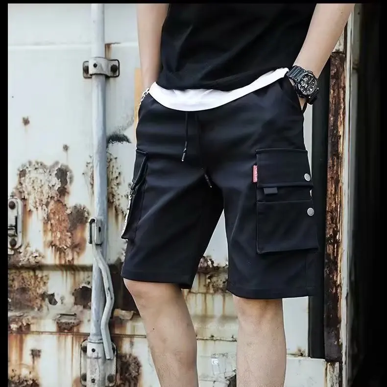 

Мужские повседневные свободные шорты-бермуды прямого кроя в стиле рабочей одежды, летние, в гонконгском стиле, свободный крой, молодежный энергичный образ, хлопок