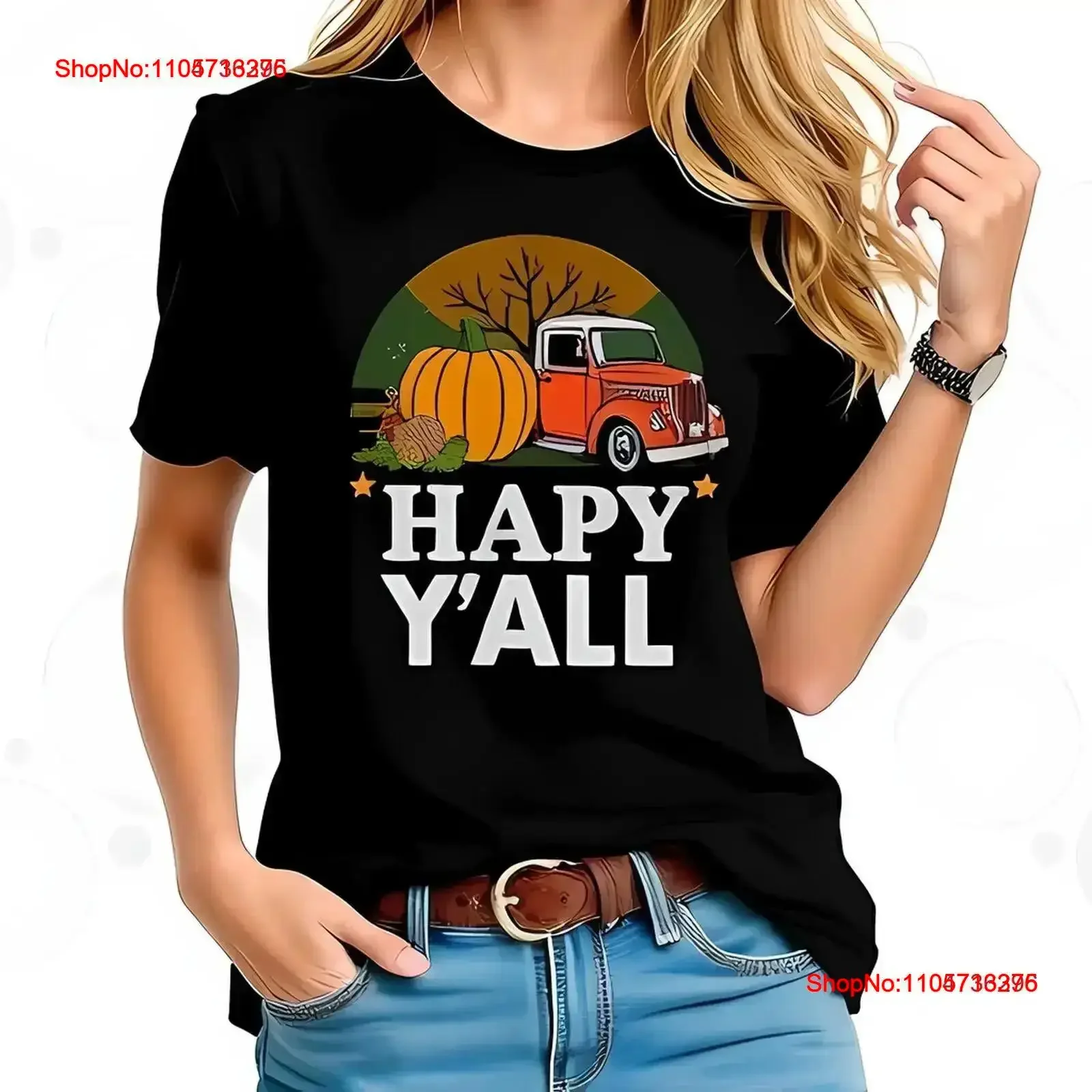 Vintage Pickup Truck Pumpkin T Shirt Happy Y'all Autumn All cotton Washed Top For Everyday Wear Breathable graphic vintage