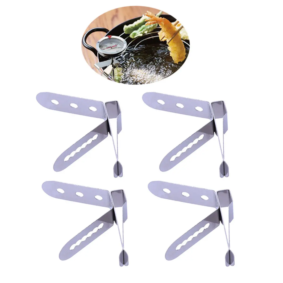 4Pcs Flexible Stainless Steel Ambient Temperature Clip Probe Holder for Meat Grill Thermometer Food Grade Clip Holder Steady