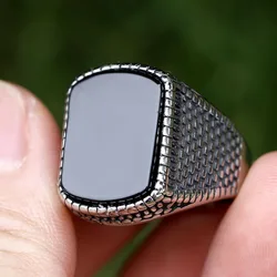 Simple Fashion Stainless Steel With Zircon Black Agate Stone Rings For Men Women High Quality Wedding Jewelry Gifts Dropshipping