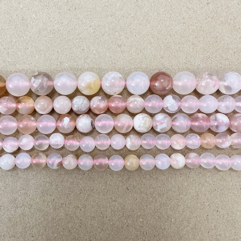 Genuine Semi-precious Natural Madagascar Sakura Agate Stone Round Loose Beads 6 8 10MM Pick Size For Jewelry Making DIY