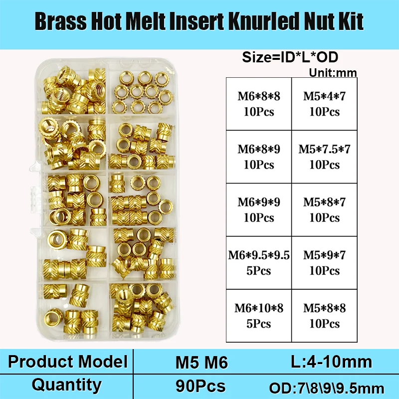 M2 m2, 5 m3 m4 m5 m6 m8 Messing-Wärmeeinsatzmutter-Kit Heiß schmelze Rändel gewinde Wärme spritzguss Einbettung Kupfer mutter mit 3D-Druck – Detail 11