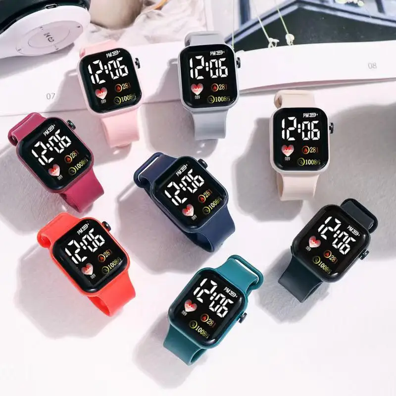 New cross-border small square love 281 couple children's watch sports LED electronic watch students electronic watch