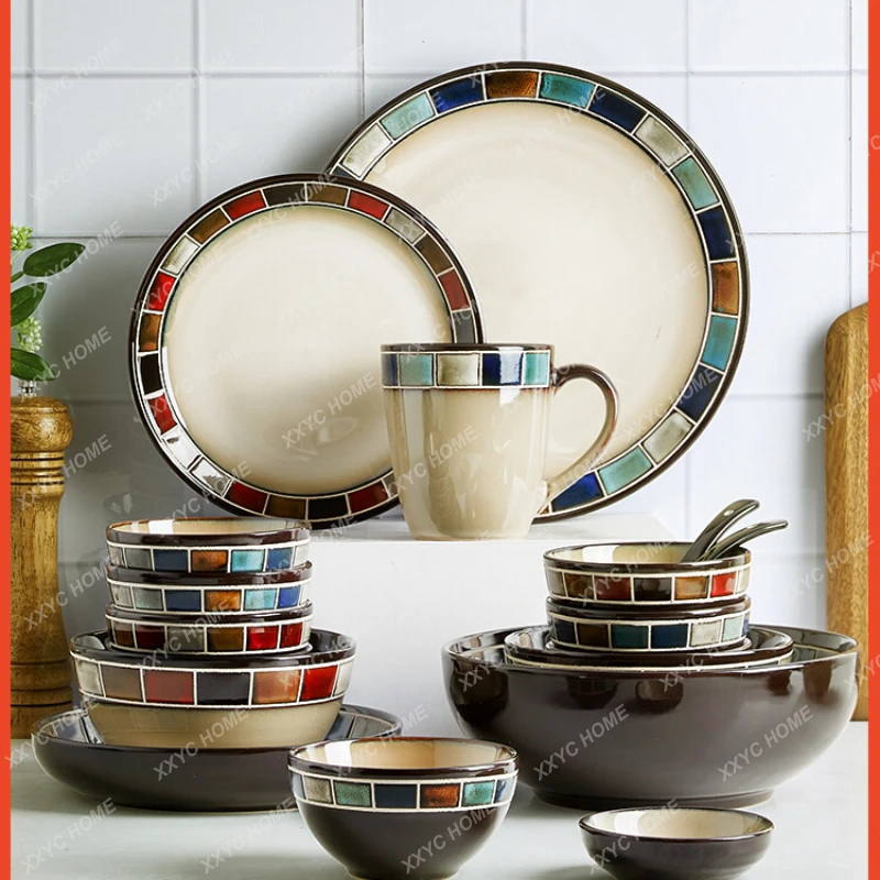 Bowl and Dish Set Household Light Luxury High-End Bowls and Plates Tableware Set Tableware American Tableware