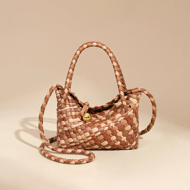 

Персонализированная цветная плетеная сумка-корзина ручной работы, нишевая цветная сумка-пельмень, ретро-модная сумка через плечо/на диагональ.